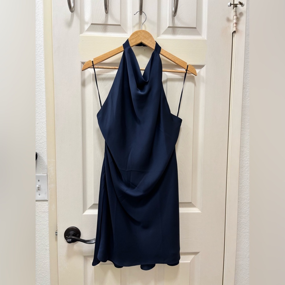 Aritzia Audience Satin Mini Dress Navy Blue